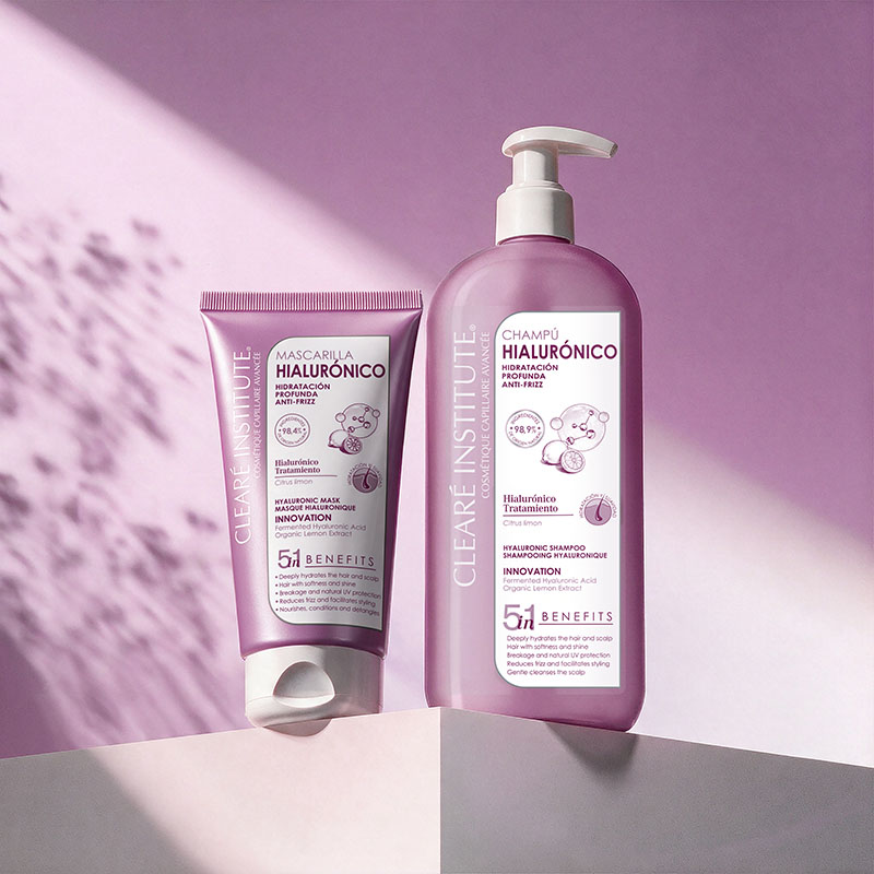 Champú y mascarilla de la línea de ácido hialurónico de cleare institute